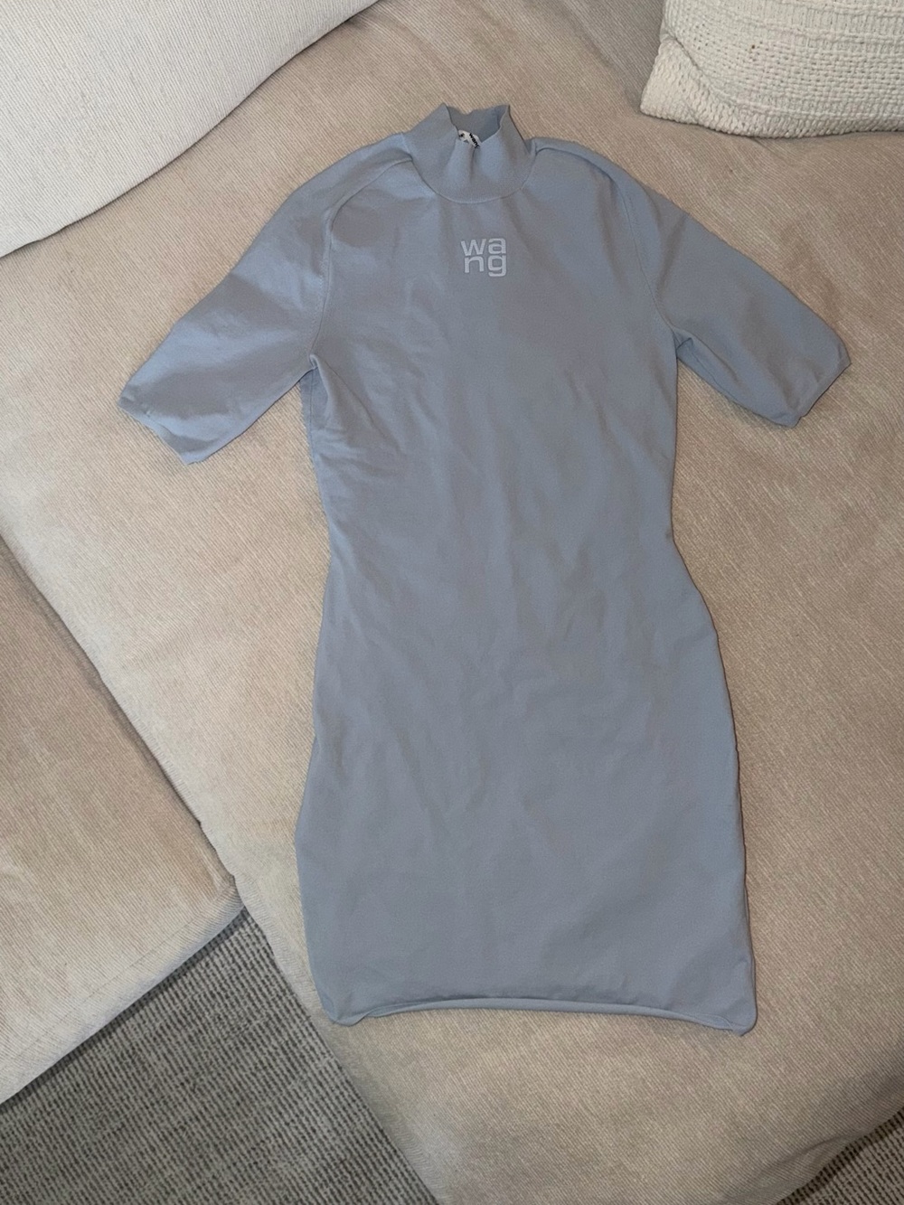 Alexander Wang Gray High-Neck Bodycon Dress Small Grey Mini Stretchy Trendy